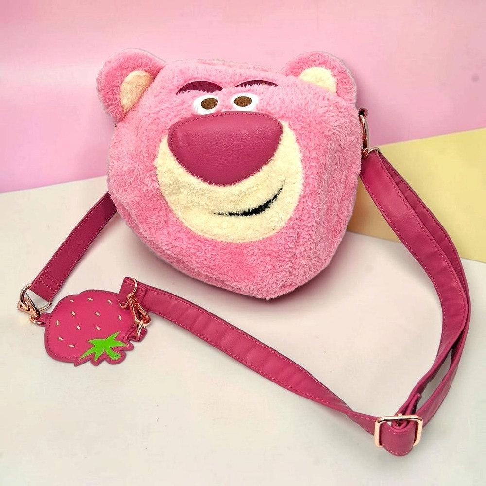 Disney Loungefly Lotso Toy Story Pink Plush Crossbody Bag Strawberry Pouch Rare